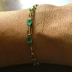 10K Gold Emerald Bracelet with 1 missing emerald